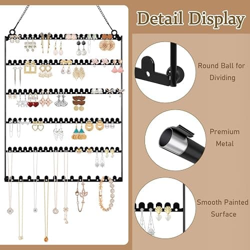 Earring Holder Wall Mounted Hanging Organizer, Earring Display Storage with 123 Holes and 129 Grooves Jewelry Organizer Tree for Stud/Hoop/Dangle Earrings Necklace（Black） thumbnail 5