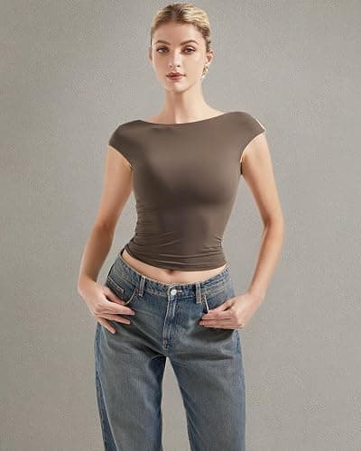 SUUKSESS Women Backless Sexy Going Out Tops Double Lined Open Back Y2k Basic Tee Shirts thumbnail 8