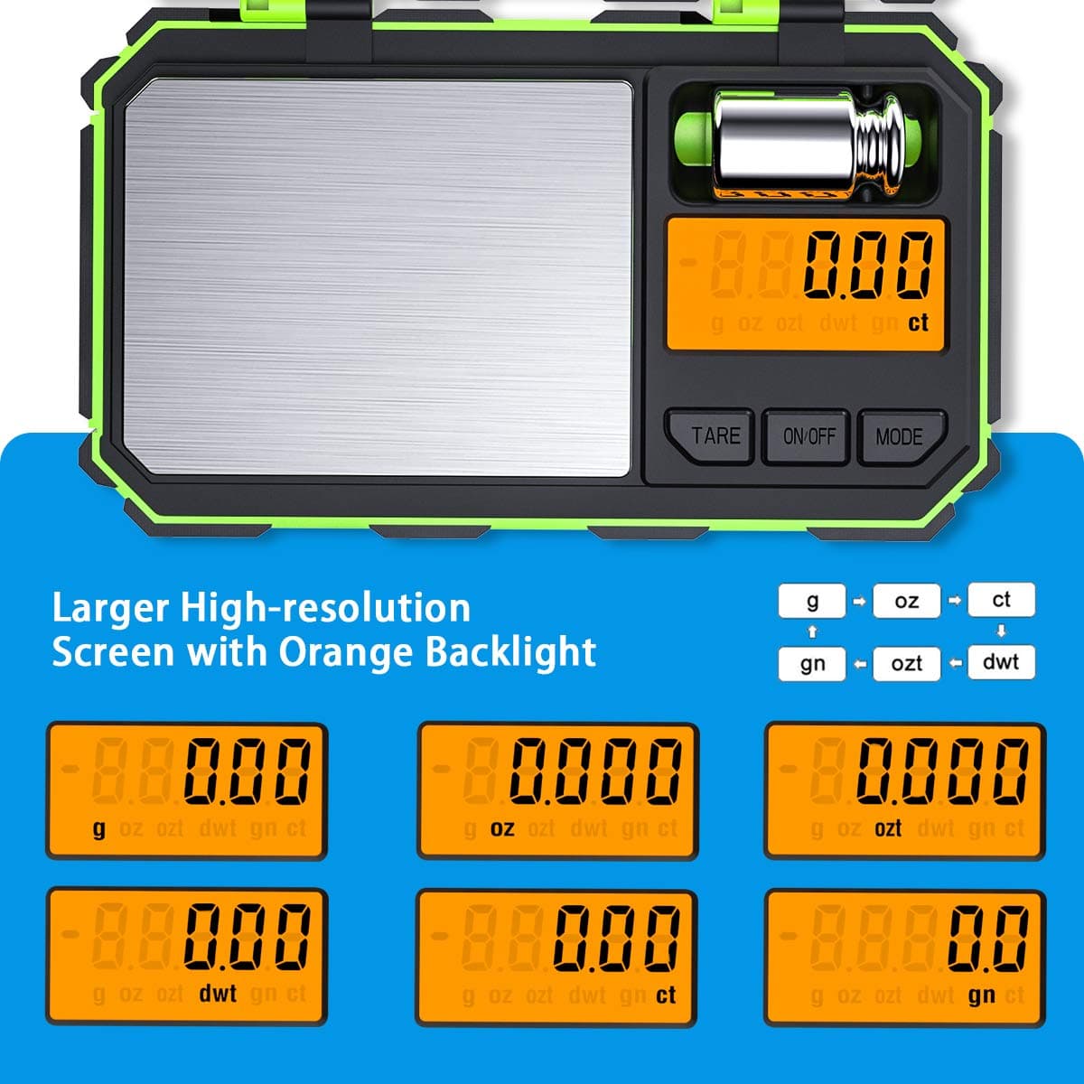 (Upgradaed) AMIR Digital Mini Scale, 200g /0.01g Pocket Scale, 50g calibration weight, Electronic Smart Scale, 6 Units, LCD Backlit Display, Tare, Auto Off, Stainless Steel (Battery Included) thumbnail 4