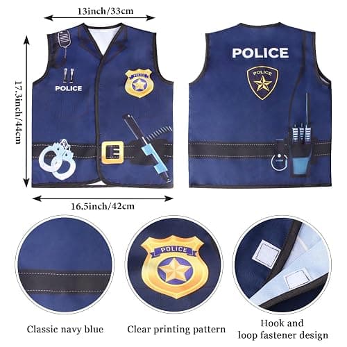 Keymall Kids Police Officer Costume Set 6 Pcs Including Cop Hat Vest Sunglasses Badge Walkie Talkie for Pretend Play Dress Up thumbnail 3