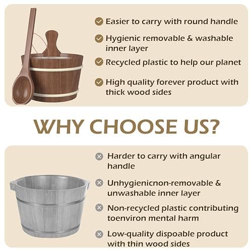 BNEHS Sauna Bucket and Ladle, Sauna Accessories Made of Hand-Made Red Cedar, Wooden Sauna Set with Plastic Lining and Handle thumbnail 5