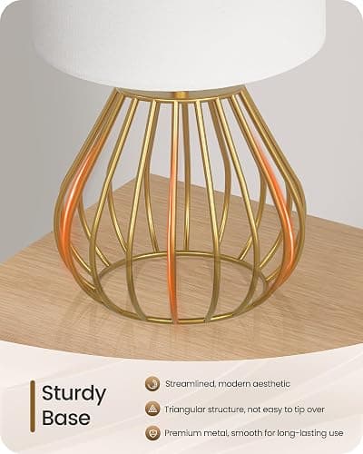 GOEBLESON Gold Table Lamp, Small Gold Bedside Lamp with Metal Base & White Linen Lampshade, Modern Nightstand Lamp, Little Cute Desk Lamp for Bedroom, Living Room, 2700K LED Bulb Included, DCW06TL05 thumbnail 6