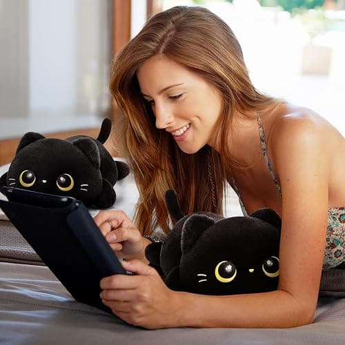 Cute Black Cat Plush Pillow, Kawaii Plushies Black Cat Stuffed Animals, Squishy Plushies, Cuddle Plush Pillow for Kids & Girls (13 Inch) thumbnail 6