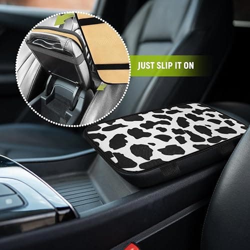 SuperKaKa Car Cow Print Armrest Cover-Cute Center Console Mat Cars Interior Accessories for Women Men,Protection Pad Fit Most Auto,Vehicle, SUV, Truck Arm Rest Box (Cow, Black) thumbnail 6