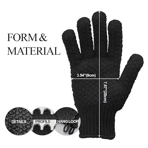 Evridwear Exfoliating Dual Texture Bath Gloves for Shower, Spa, Massage and Body Scrubs, Dead Skin Cell Remover, Gloves with Hanging Loop (1 Pair Black Heavy Glove) thumbnail 2