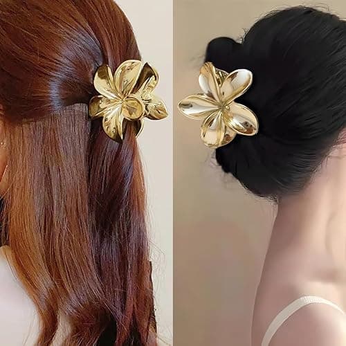 AJCRAN 8 Pcs Flower Hair Clips for Women - Gold Claw Clips Ideal for Thick Hair, 3.15" Perfect as Hawaiian - Style Summer Beach Hair Accessories (Gold) thumbnail 6