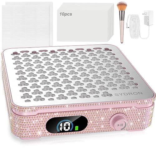 Nail Dust Collector | 1000PA Nail Dust Collector Rechargeable | 10 Speed Levels | Low Noise & Strong Suction | Reusable Filter, 10 Pads + Nail Dust Brush| for Acrylic Nails, Salon & Home -Pink Diamond - Image 1