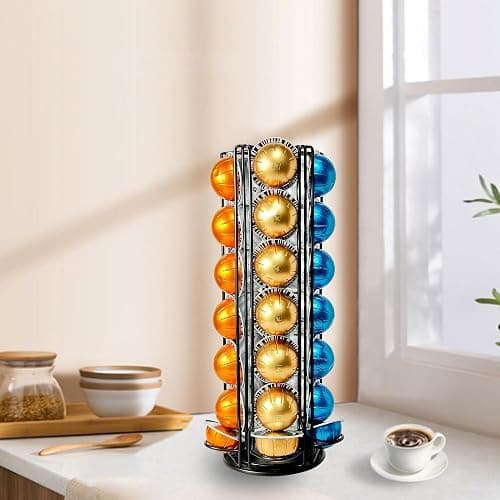 WORBIC Coffee Pod Holder Carousel Organizer for Nespresso VertuoLine - 35 Capsule Coffee Pod Holder with 360° Rotation, Space-Saving Design for Kitchen Countertops, Fits All Vertuo Pods (Sleek Black) thumbnail 3