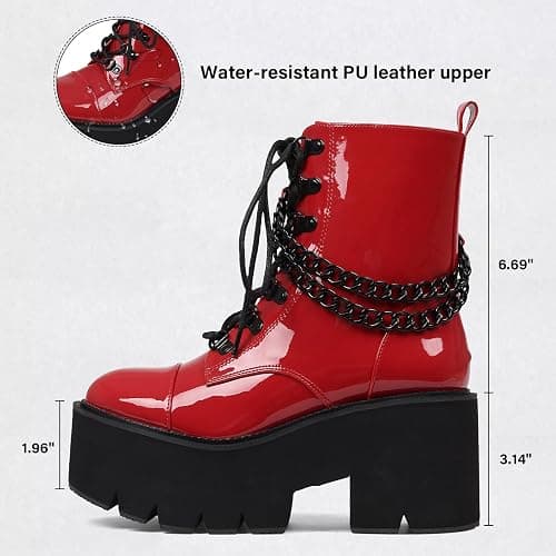 CYNLLIO Platform Ankle Boots for Women Combat Chunky Wedge Heel Boots Rave Goth Lace Up & Zipper Booties Punk Chain Shoes for Festival Concert Cosplay Party thumbnail 7