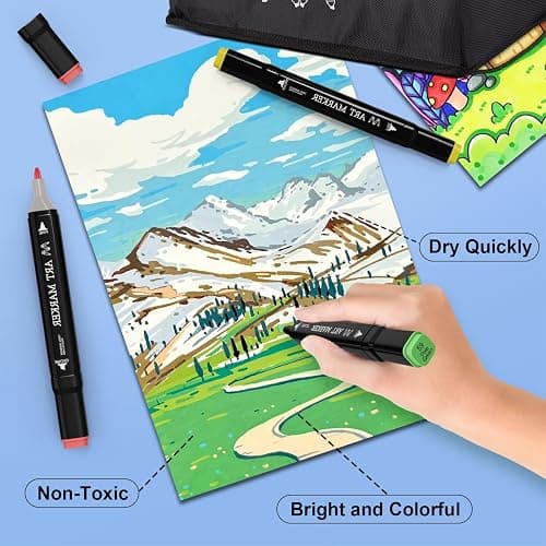 ATDOALL Alcohol Markers Set, 100 Colors Dual Tip Art Set for Kids Sketching Adult Coloring, Permanent Drawing With Case and Holders thumbnail 7