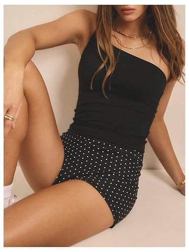 WDIRARA Women's Polka Dots Biker Shorts Elastic Waist Athletic Workout Yoga Shorts thumbnail 4