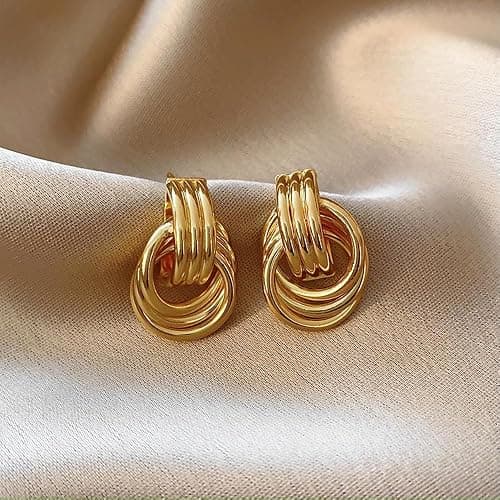 2 Pairs Gold Earrings for Women Knot Chunky Earrings Jewelry for Women thumbnail 3