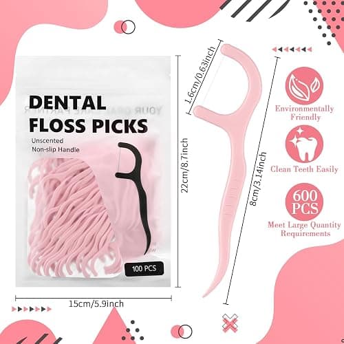 Baderke 200 Count Floss Picks Bulk Non Breakable Tooth Picks Flosser Dental Floss Sticks for Adults Teeth Cleaning Dental Flossers for Family Pack Travel (Light Pink) thumbnail 2