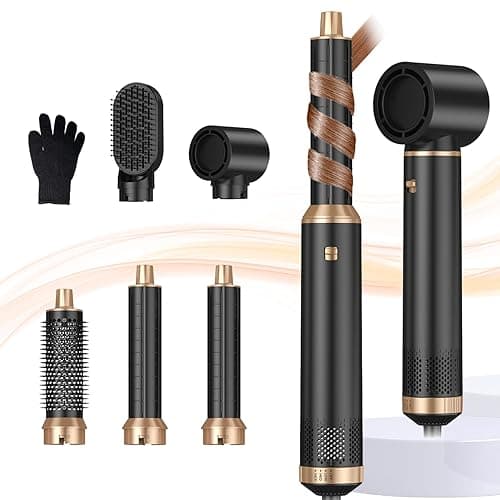 Blow Dryer Brush 5 in 1, Negative Ion Hair Dryer Brush Set Upgrade Hot Air Brush Air Styler Curling Wrap Air Curler, Curling Iron Hair Styling Tools As A Gift for Straight/Curl/Drying/Smoothing - Black Gold - Image 1