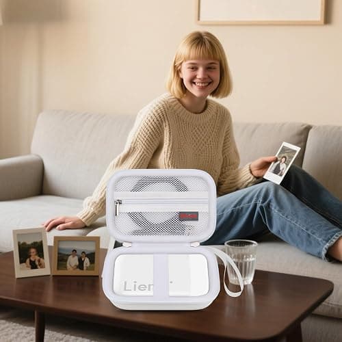 Elonbo Carrying Case for Liene 2x3” Photo Printer, Portable Mini Color Instant Print Digital Camera Hard Travel Bag, Smartphone Picture Printer Storage Holder, Mesh Pocket Fits Photo Paper Cable,White thumbnail 7