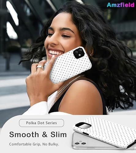 Amzfield for iPhone 12 Case for iPhone 12 Pro Case Cute Polka Dot Aesthetic Retro Design for Women Girls Fall Chic Girly Pretty Dual Layer Hybrid Protection Elegant Case for iPhone 12/12 Pro-White thumbnail 6