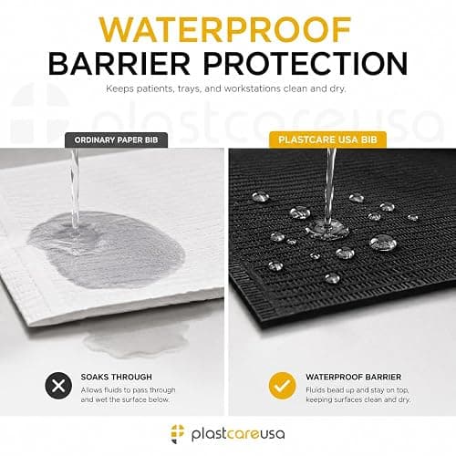 PlastCare USA Disposable Dental Bibs 13"x18" - 3 Ply Waterproof Tattoo Bib Sheet for Patients - Dentist or Medical Tray Cover and Nail Table Cover Supplies, Black thumbnail 3
