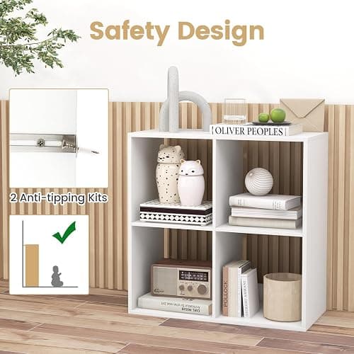 IFANNY Cube Bookcase, White Bookshelf with Storage, Wood Bookshelves & Bookcases, Toy Display Shelf, Freestanding Cube Storage Organizer, Book Shelf for Bedroom, Living Room, Study (4 Cubes) thumbnail 6