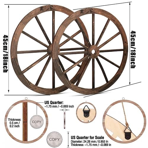 Qunclay 2 Pcs Wagon Wheel Decor Wooden Western Cowboy Party Decorations Vintage Rustic Wagon Wheel Wood Cartwheel Decor for Bar Garage Indoor Outdoor (Brown,12 Inch) thumbnail 3
