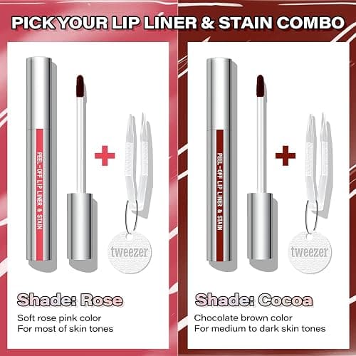 Cilrofelr Peel Off Lip Liner Stain, Long Wear Tattoo Lip Liner with Tweezer, Peel Off Lip Stain with Matte Finish, Long Lasting, Waterproof, Transfer-proof, Highly Pigmented Color (Cocoa) thumbnail 4
