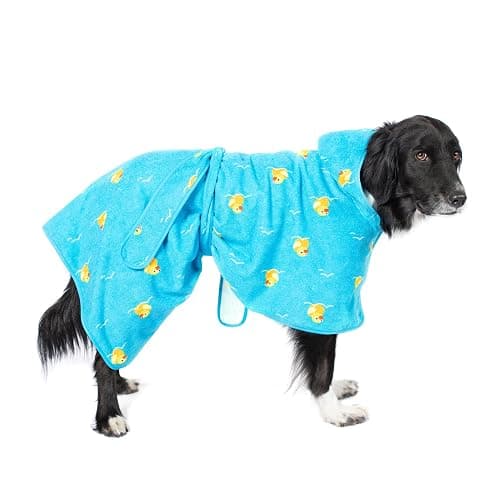 Barkbox Dog Bathrobe Fast Drying with Hook and Loop Closure & Wrap Tie Snuggle, Cute Dogs Clothes, Easy to Clean, Machine Washable, Dog Coats and Tumble Dry Low - Rubber Duck, Large | Fast Drying, Microfiber Bath Towel - Hook & Loop Closure and Wrap Tie - Machine Washable - Rubber Duck - Image 1