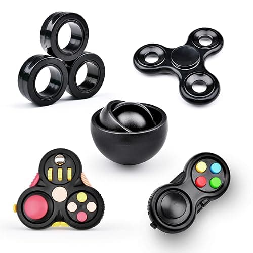 Yrissmiss Fidget Toys Adults Pack 5Pcs,Fidget Spinner with Magnetic Rings Gyro,Fidget Controller Autism Sensory Toys,ADHD Stress Anxiety Desk Fidgets,Easter Basket Stuffers for Kids Teen Boys(BK) - 1 PACK - Black