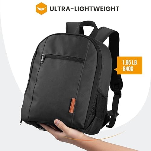 TARION Camera Backpack Bag Small - Professional DSLR Camera Bag Photography Backpack with 13“ Laptop Compartment & Waterproof Rain Cover & Tripod Holder for Photographers (Black TB-S) thumbnail 8