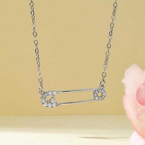 Medsor Safety Pin Necklace Paper Clip Pendant Cubic Zirconia Saftey Pin Necklace Choker For Women Gift thumbnail 7