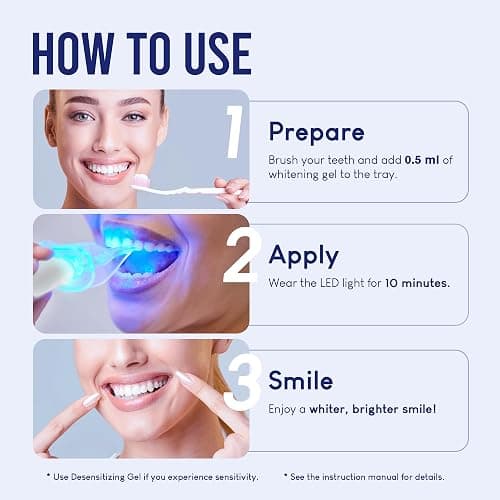 VieBeauti Teeth Whitening Kit with LED Light for Sensitive Teeth, 35% Carbamide Peroxide, Remineralizing Gel for Fast Results Mint thumbnail 8