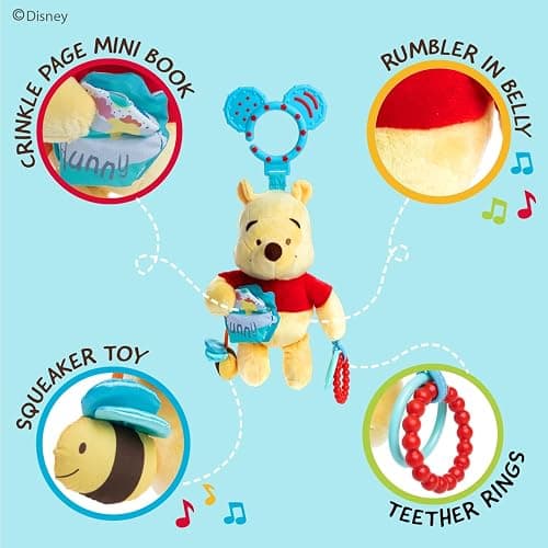 Kids Preferred Disney Baby Winnie The Pooh Multi Sensory Activity Toy with Teethers, Crinkle Textures, and Clip for On The Go Fun for Infant and Baby Boys and Girls thumbnail 3
