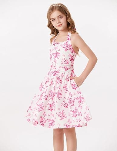 GRACE KARIN Girls Floral Summer Dress Spring Holiday Beach Party Sundress Halter Neck Tie Backless Dresses 7-16 Years thumbnail 6