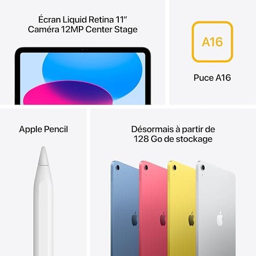 Apple iPad avec Puce A16 : Écran Liquid Retina 11 Pouces, 128 Go, Wi-FI 6, caméras Avant/arrière 12 Mpx, Touch ID, autonomie d’Une journée – Rose thumbnail 5