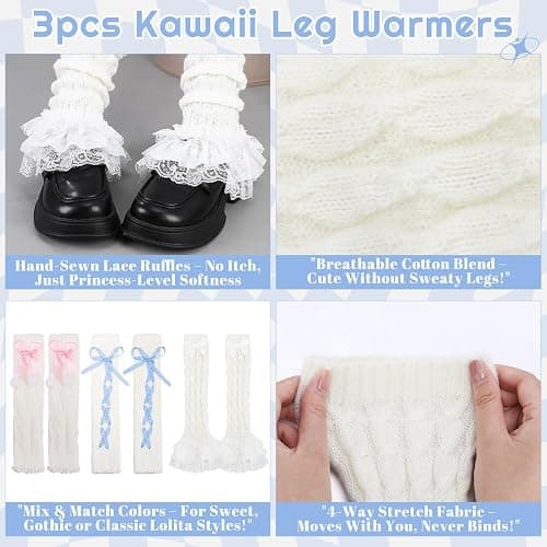 Jspupifip Kawaii Leg Warmers, Stretchy Ballet Leg Warmer with Bow, Retro Y2K Aesthetic for Lolita Fashion & Daily Outfits thumbnail 7