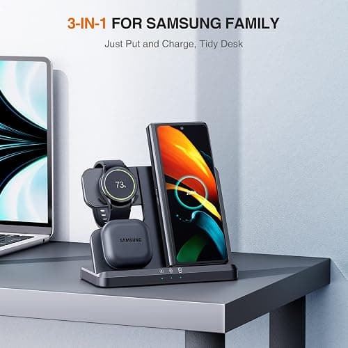 LK Wireless Charger for Samsung 3 in 1 Wireless Charging Station Compatible for Galaxy Watch 7/6/5/4/3/Active 2/1 Galaxy Buds 3/3 Pro Z Flip Fold 6/5/4 Samsung S24 S23 S22 S21 Ultra Plus FE Note 20 thumbnail 7
