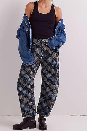 loveimgs Women Boyfriend Baggy Barrel Jeans Floral Print Denim Ankle Pants Wide Leg Mid Rise Jeans Sweatpants Y2k Patchwork thumbnail 2