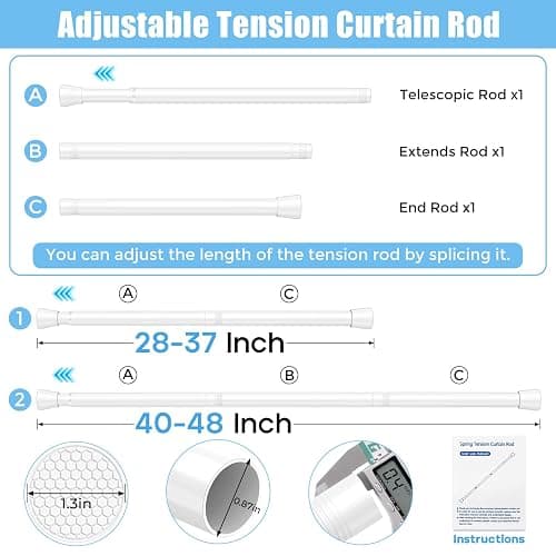 AIZESI Tension Curtain Rod Spring Tension Rods for Windows 28 to 48 Inch, No Drilling, 7/8" Diameter, White Adjustable Curtain Rod, Small Shower Curtain Rod for Bathroom, Doorway, Closet, Kitchen - White - 28" to 48"-1Pcs thumbnail 3