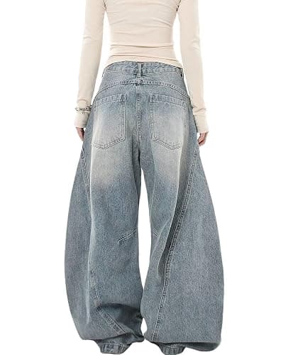 BeRamg Baggy Jeans for Woman Men High Waisted Barrel Leg Jeans Trendy Boyfriend Denim Pants Vintage Streetwear Clothes thumbnail 4