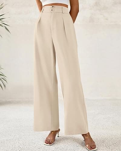 BTFBM Women Wide Leg Dress Pants 2026 High Waisted Button Pleated Business Casual Trousers Office Work Palazzo Pants thumbnail 2