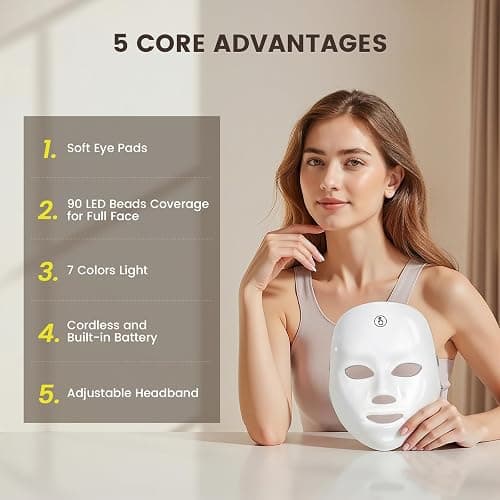 TOYHIS LED Face Mask Light Therapy,LED Light Therapy Mask for Face，Portable 7 Colors LED Facial Skin Care Mask for Home Use,Rechargeable thumbnail 3