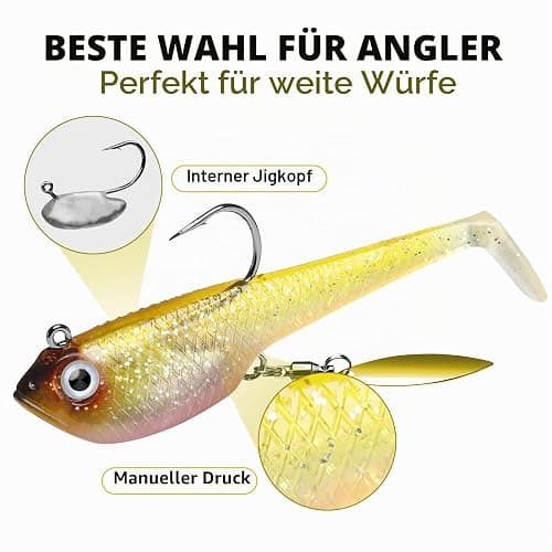 TRUSCEND Einfacher Fang Gummifische mit BKK-Haken, Besondere Vibrierende Schwimm- & zitternde Jigging-Aktion für mehr Bisse, tolle weiche Köder für Barsch, Forelle, Hecht, Zander, EIN Familienmuss thumbnail 2