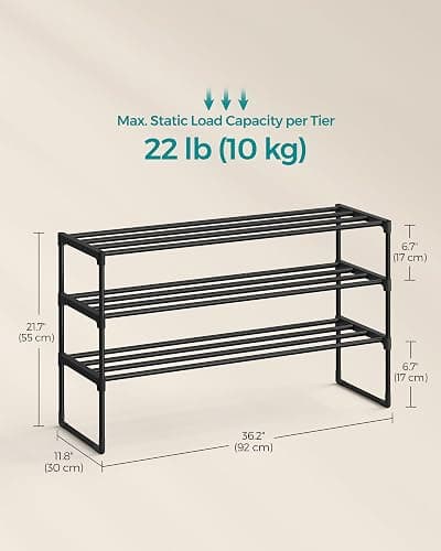 SONGMICS Shoe Rack, 3-Tier Shoe Organizer, Metal Storage Shelf | for Entryway, Upright or Upside Down, for 16-20 Pairs, Stackable, 11.8 x 36.2 x 21.7 Inches, Black ULSA303B02 thumbnail 3