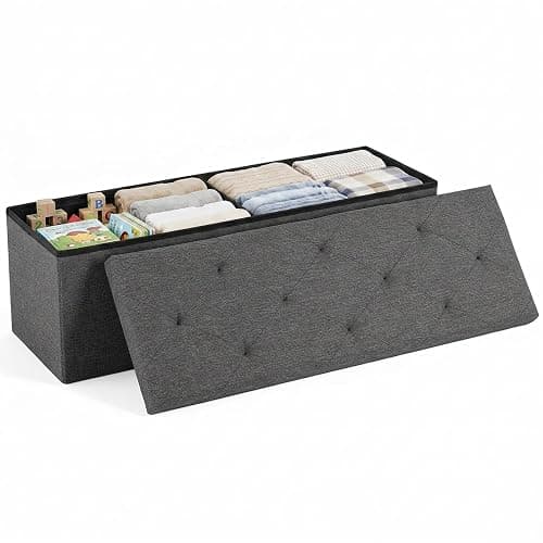 DUMOS 43 Inch Folding Storage Ottoman Bench, Large Ottoman with Storage | Storage Chest with Thicker Foam Padded Seat, End of Bed Foot Rest Stool for Bedroom Living Room Entryway, Load 660 lbs, Grey - Image 1