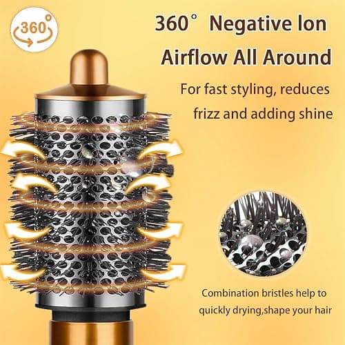 Large Round Volumizing Brush for Dyson Airwrap Attachments Bigger Round Brush Attachment for Dyson Air Wrap Styler, Fluff up and Volumize for Styling (Gold) thumbnail 3