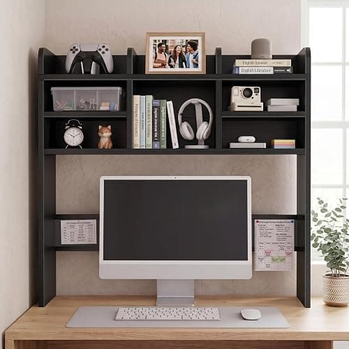 IGERI 37" Black Desk Hutch Dorm Top Only with Sheves Felt Board for College thumbnail 2