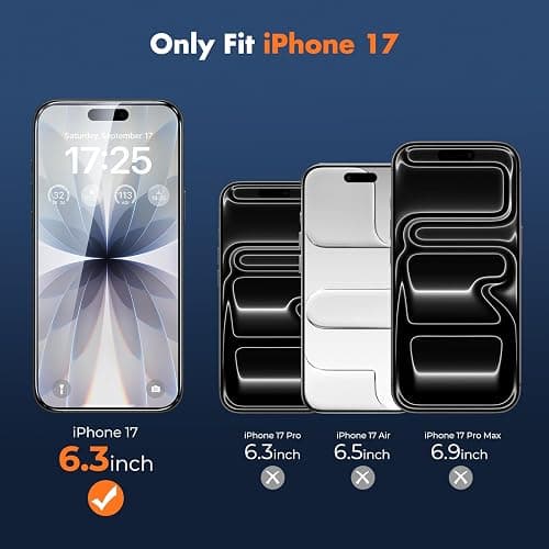 UNBREAKcable for iPhone 17 Screen Protector, 3-Pack Full Coverage Tempered Glass Screen [Military Grade Shatterproof] [9H Hardness] [Bubble Free] [Easy Installation] [99.99% HD Clear] for iPhone 17 thumbnail 6