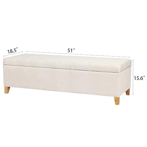 Joveco Storage Ottoman Bench, 51" Rectangle Long Bench, for Bedroom, End Foot of Bed, Living Room, Entryway, Beige thumbnail 3