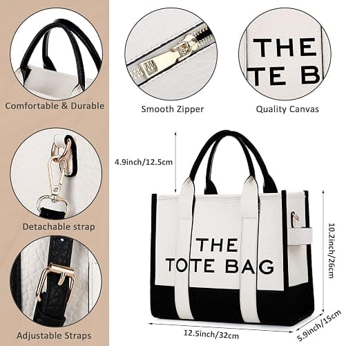 Tote Bags for Women - Personalized Canvas Tote Bags with Zipper Mini Top-Handle Crossbody Tote Bag Handbag for Travel Work thumbnail 5