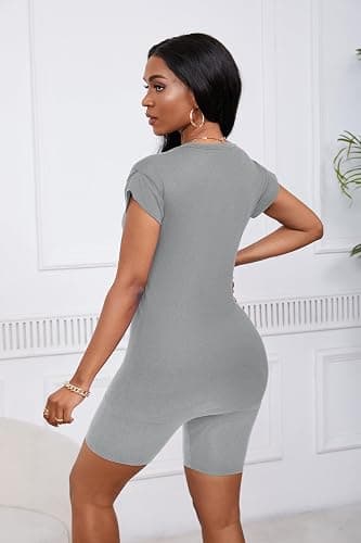 PINSV Women 2 Piece Outfits Summer Sweatsuits Biker Short Workout Jogger Sets thumbnail 4