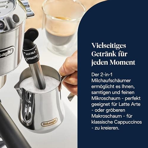 De'Longhi Dedica Style - Perfetto Kompakte Siebträgermaschine Espressomaschine mit Tasten, manuellem Milchaufschäumer für Espresso und Cappuccino, ESE Pad geeignet, 15cm breit, Metall (EC685.M) thumbnail 7