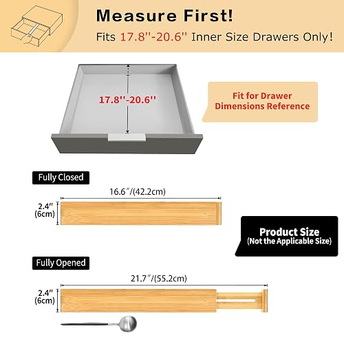 Utoplike 4 pcs Bamboo Kitchen Drawer Dividers Large, Adjustable Drawer Organizers, Spring Loaded, Works in Kitchen, Dresser, Bathroom, Bedroom, Drawer, Desk - Natural - Large thumbnail 2